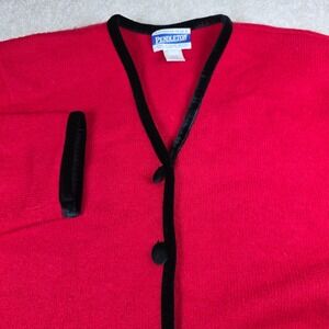 Pendleton Cardigan Jacket Womens XL Wool Red Black Trim  USA Vintage